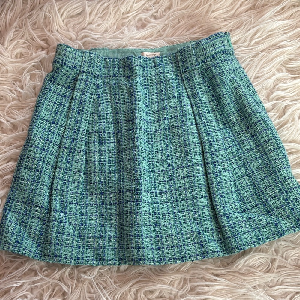 J.Crew Aqua Blue Tweed Mini Skirt Wool Blend Lined Size 0